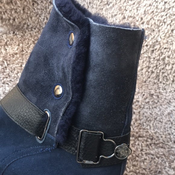 Matt Bernson Women’s Navy Blue Tundra Shearling Lined Moto Mid Boot size 8.5 - Picture 6 of 16